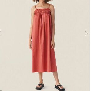 Moss Copenhagen Women's XS MSCHLynella Cenilla SL Dress Red Midi Ruffle